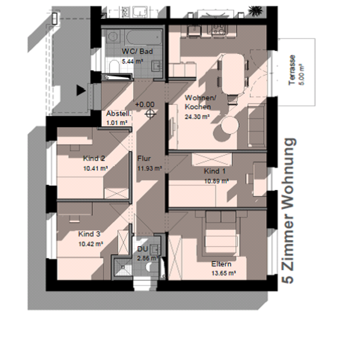 Grundriss 5-Zimmer-Wohnung im Haus Nr. 12